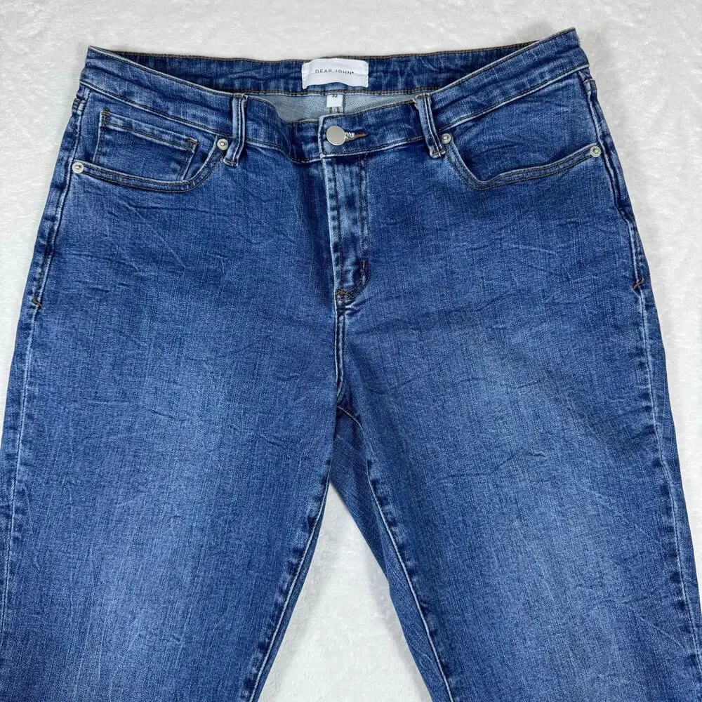 Dear John Denim Women's 32 Blue Wash Straight Leg Raw Hem Stretch - Picture 6 of 10